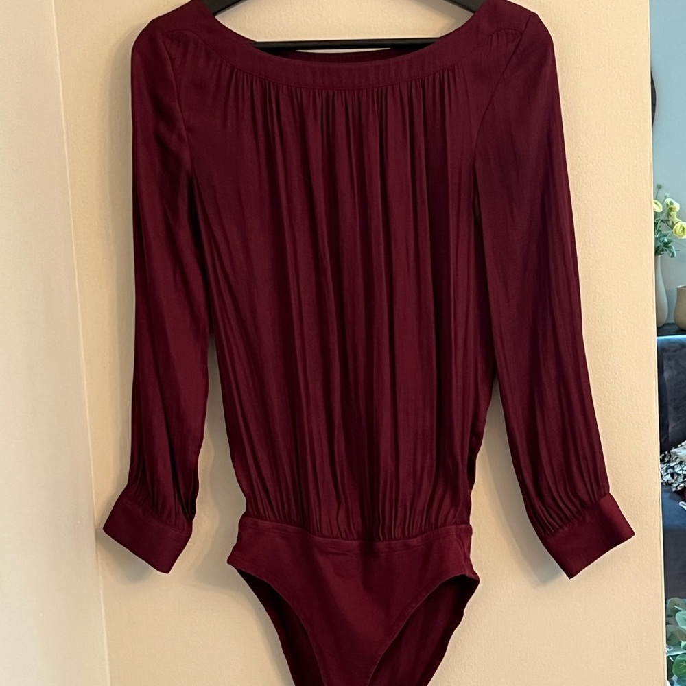 LOFT Outlet Burgundy Long Sleeve Bodysuit Top